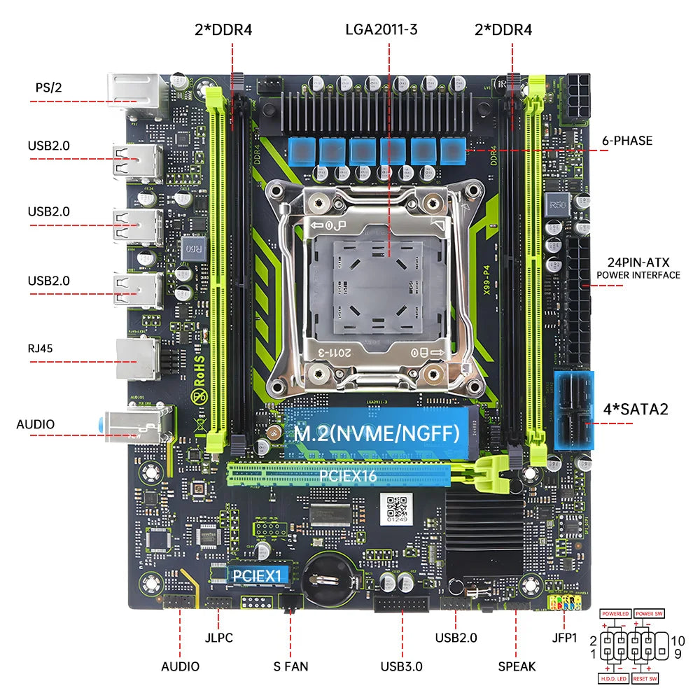 MOUGOL X99 Gaming-Motherboard-Set mit Intel Xeon E5 2650 V4 und DDR4 16G * 1 2133 MHz Dual Channel RAM M.2 NVME für Desktop-Host