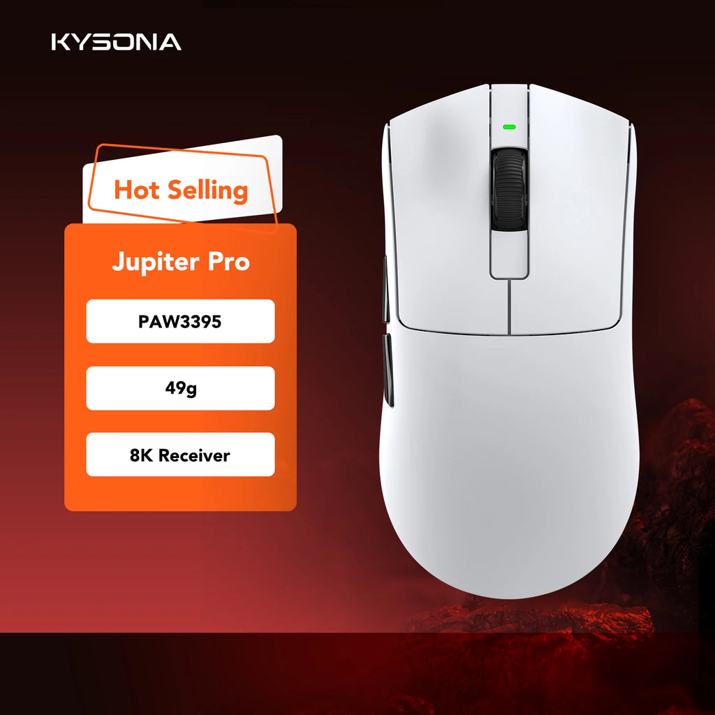 Kysona Jupiter Wireless Mouse PAW3395 Sensor 26000DPI Light Weight 49g 8khz Bluetooth Rechargeable Game Mouse For PC Laptop Gift