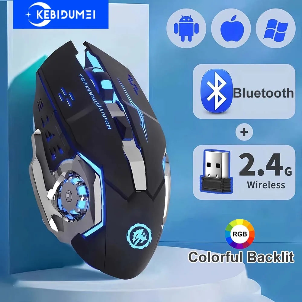 2.4G Wireless Mouse Bluetooth Mouse RGB Backlit Gaming Mouse Rechargeable Mice Silent Mouse 3600 DPI Mouse for Macbook Laptop