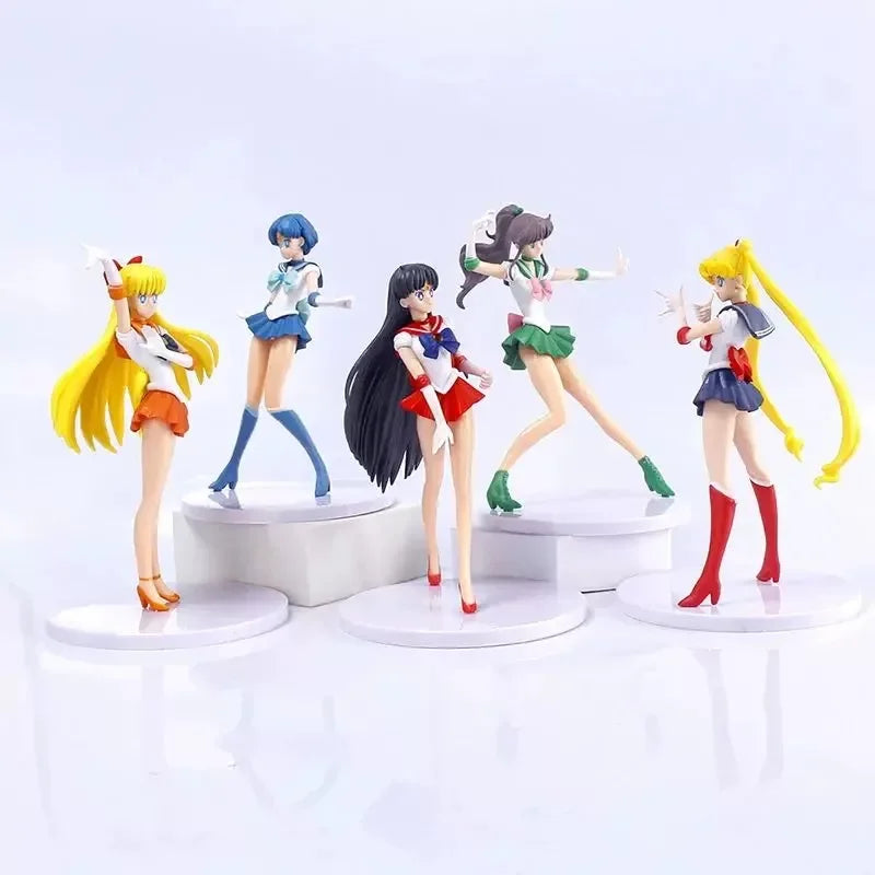 5pcs-Set Sailor Moon Action Figure Q Version Kawaii Sailor Mars Jupiter Mercury Venus  Model Toy Collection Doll Desktop Decor