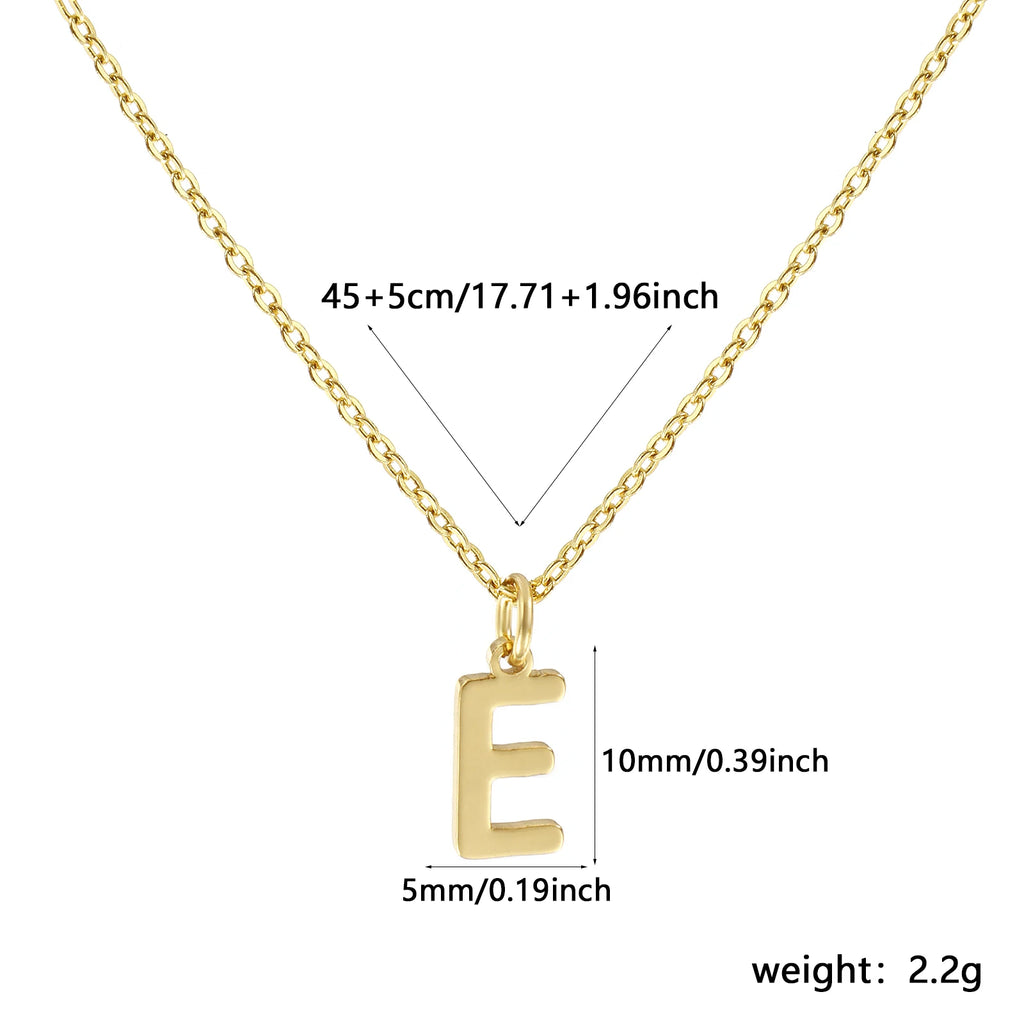 Brass " A-Z " Minimalist Capital Pendant Necklace 18K Real Gold Plated Alphabet Initial Letter Name Jewelry For Women Gift