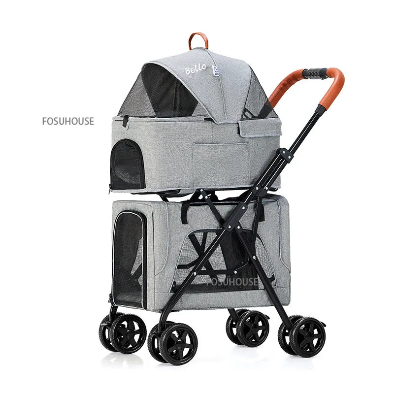 Modern Folding Lightweight Double-layer Pet Trolley Dog Puppy Pet Can Be Detached and Separated for Outdoor Travel Pet Strollers