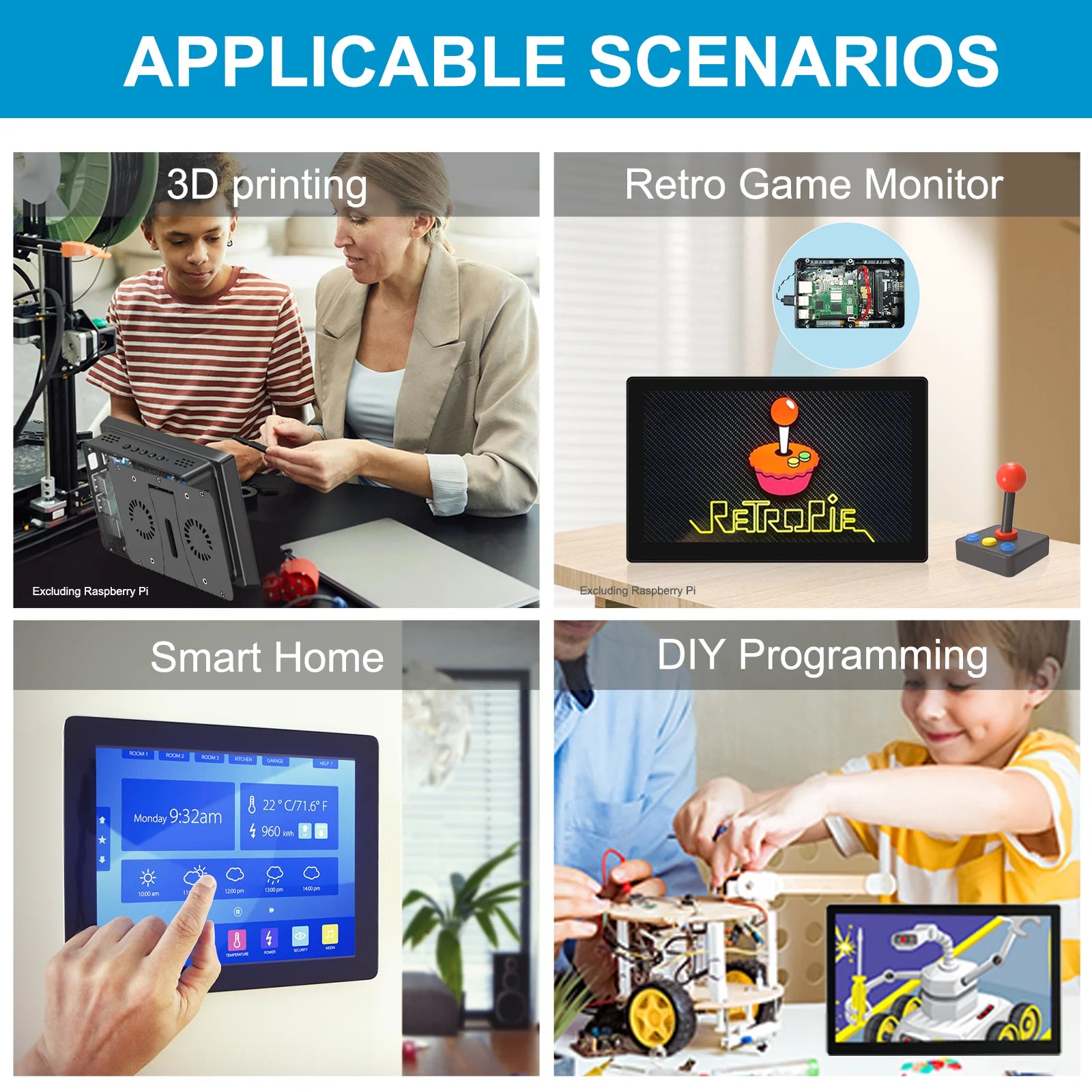 HOWENS Portable 7 inch Touch LCD Raspberry Pi 3 4  Screen Industrial Monitor 1024x600 Support HDMI Type-c Display Laptop Pie 3/4