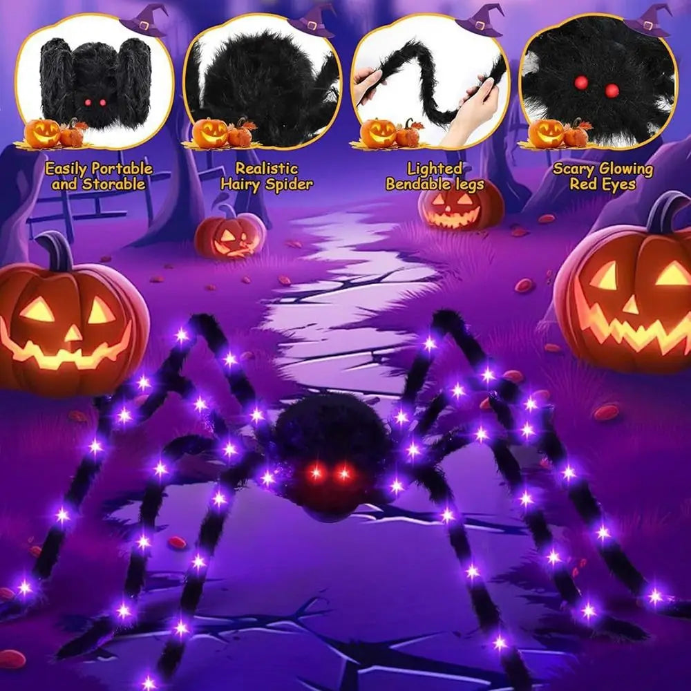 Practical 8 Modes Halloween Spider Web Lights Glow 250 LEDs LED Spider Net Hanging 5m Scary Giant Spider Haunted House