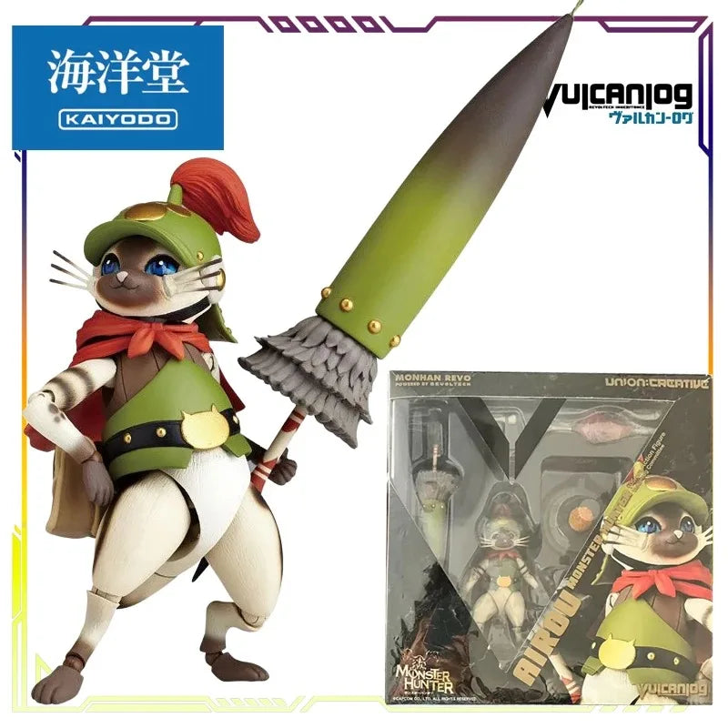 KAIYODO Original Vulcanlog Monster Hunter Revo Series 005 Battle Cat/Hunter Female Swordsman Articulated Action Figure Model Toy