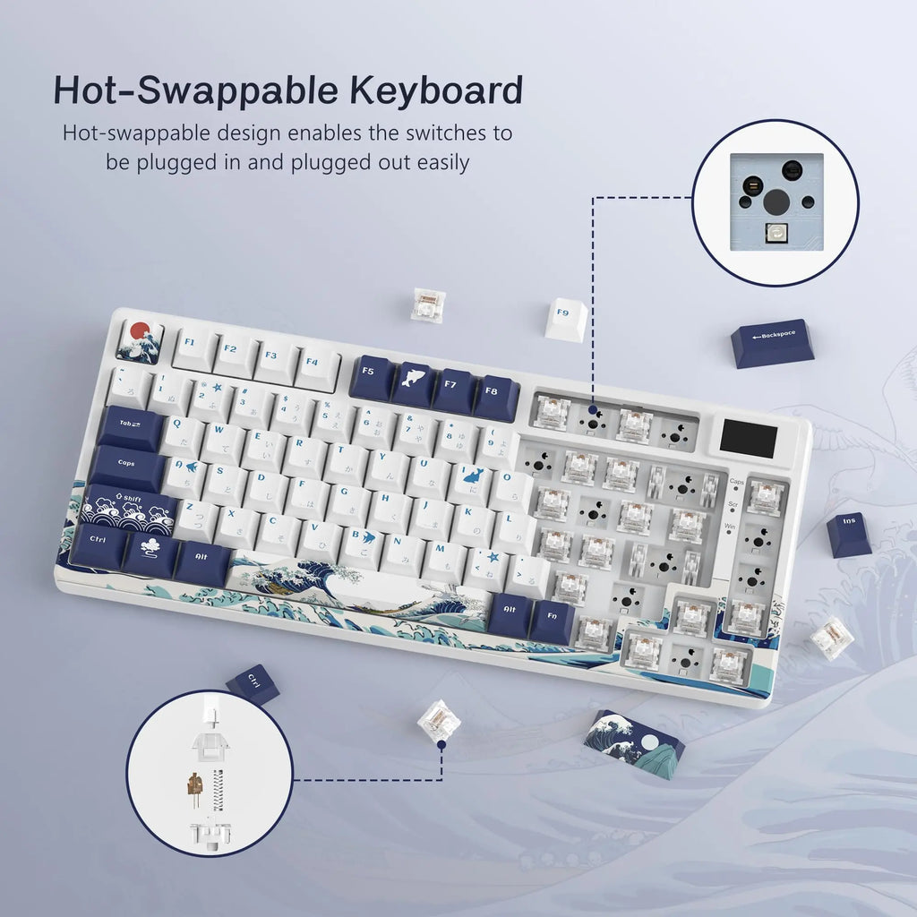 womier SK80 Mechanische Tastatur mit Dichtungsmontage, 81-Tasten-Gamer-Tastatur, 75 % Hot-Swap-RGB-Gaming-Tastatur mit Smart Display für PC