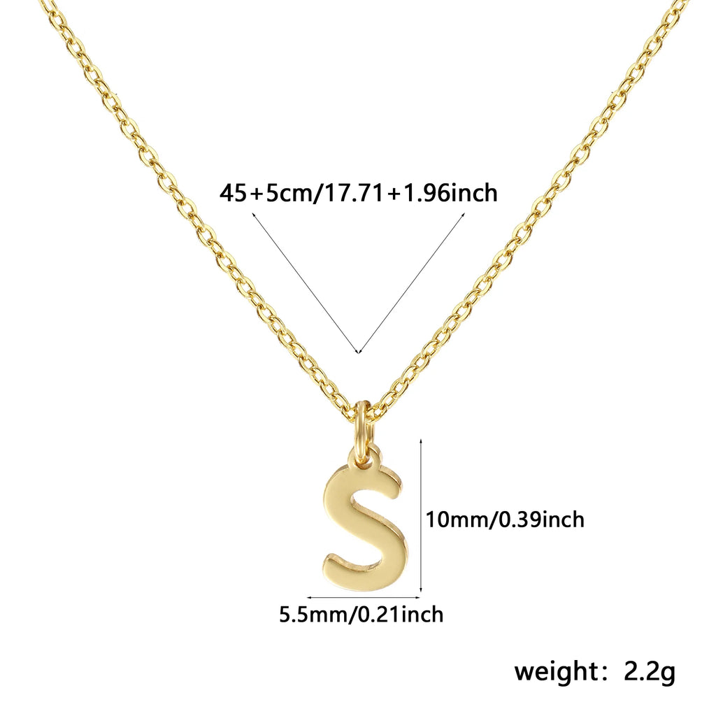 Brass " A-Z " Minimalist Capital Pendant Necklace 18K Real Gold Plated Alphabet Initial Letter Name Jewelry For Women Gift