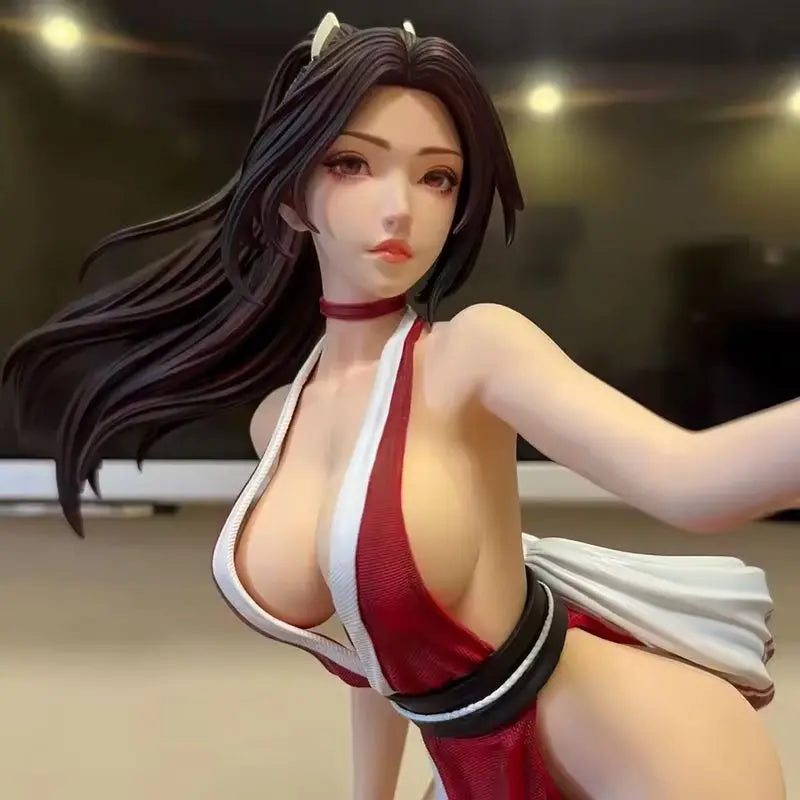 43 cm großer Mai Shiranui Faltfächer, hübsche Mädchenfigur, handgefertigte Anime-Puppe, Szene-Statue, Sammlerstück, handgefertigte Tischdekoration, Geschenk