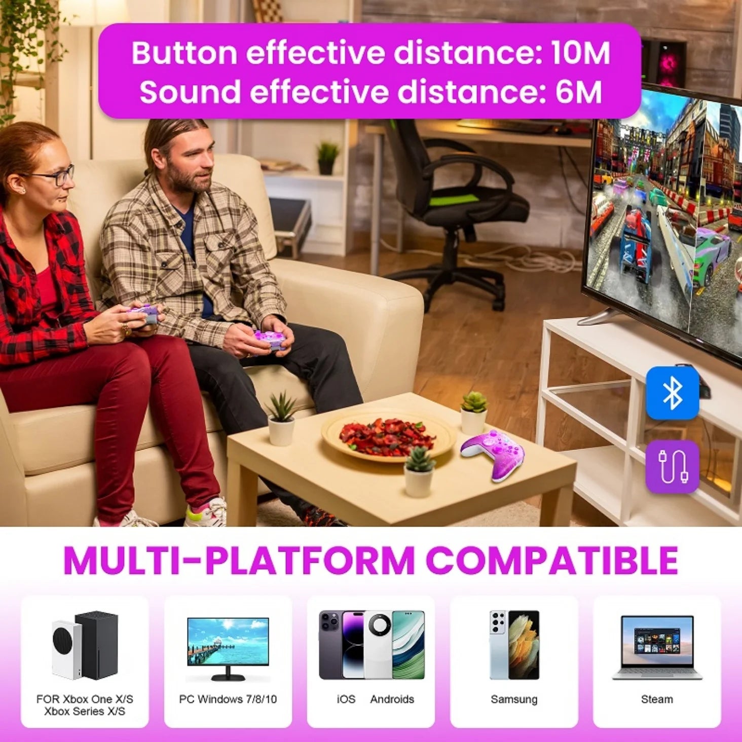Wireless Game Controller for XBox One S/X/Series S/X/PC/Steam Gamepads W/ Dual Vibration 6 Axis Gyro Turbo Function 360°Joystick