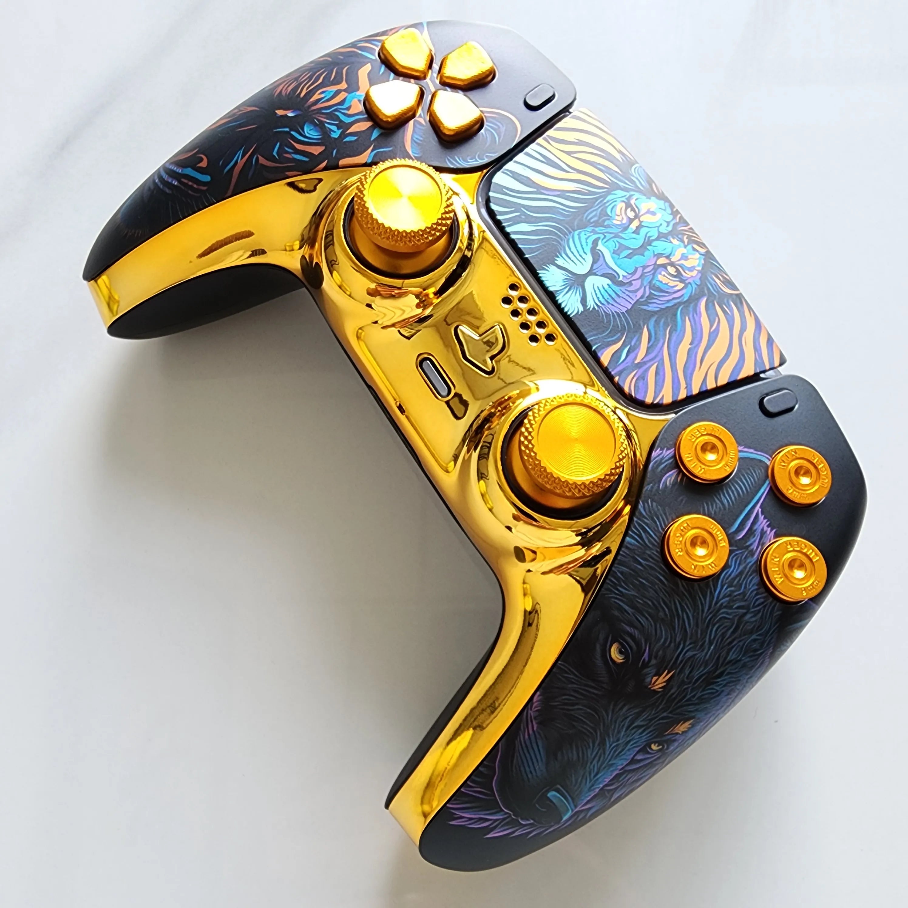 High-End Limited Edition Original Customized Modified Ps5 Game Console Handle Ps5 Original Handle Wireless Controller Ps5 Dualsense Wireless Controller: Golden Lion