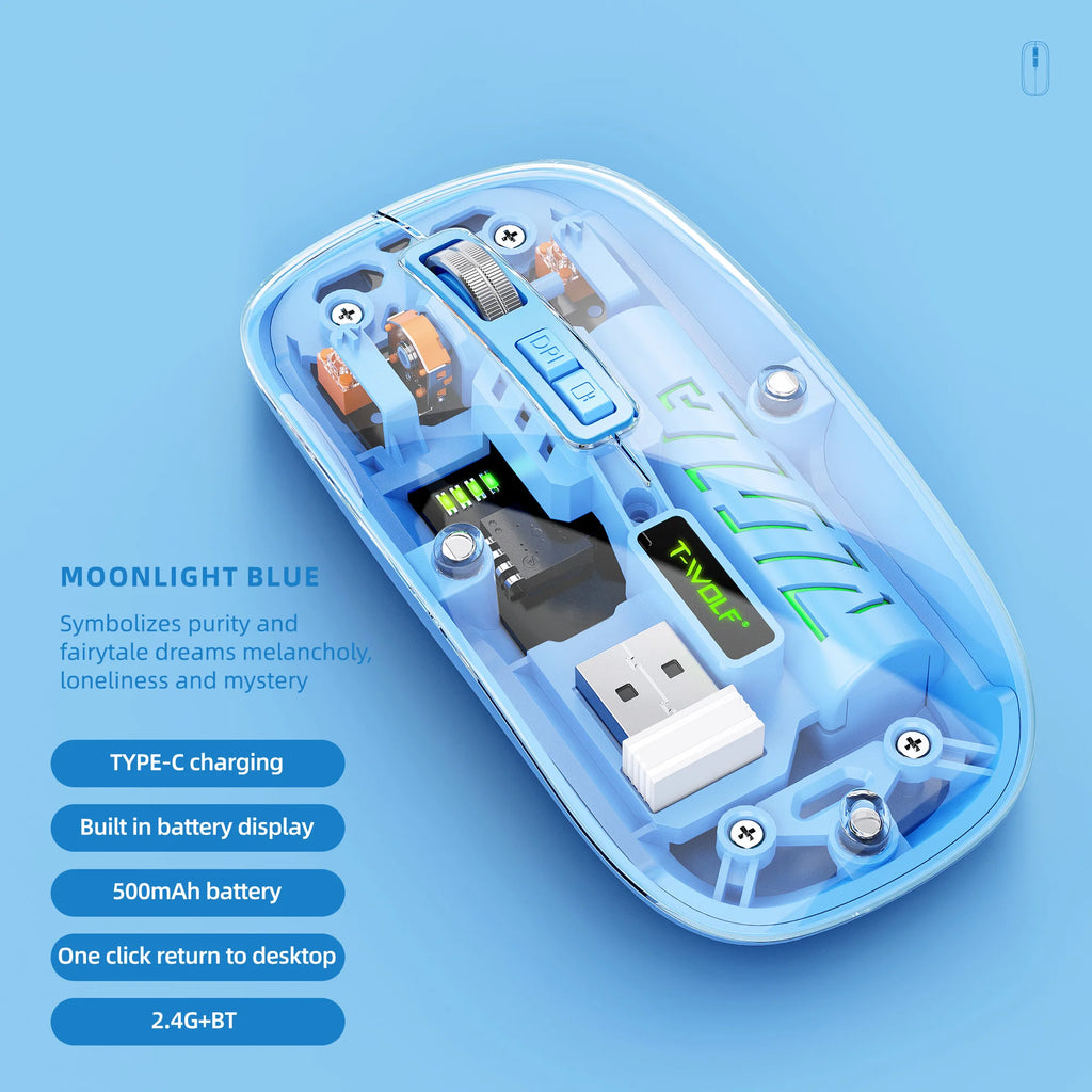 Transparent Drahtlose Maus Dual Modus Bluetooth-kompatibel Wiederaufladbare Maus Geräuschlos Cordless Computer Mäuse Perspektive Design