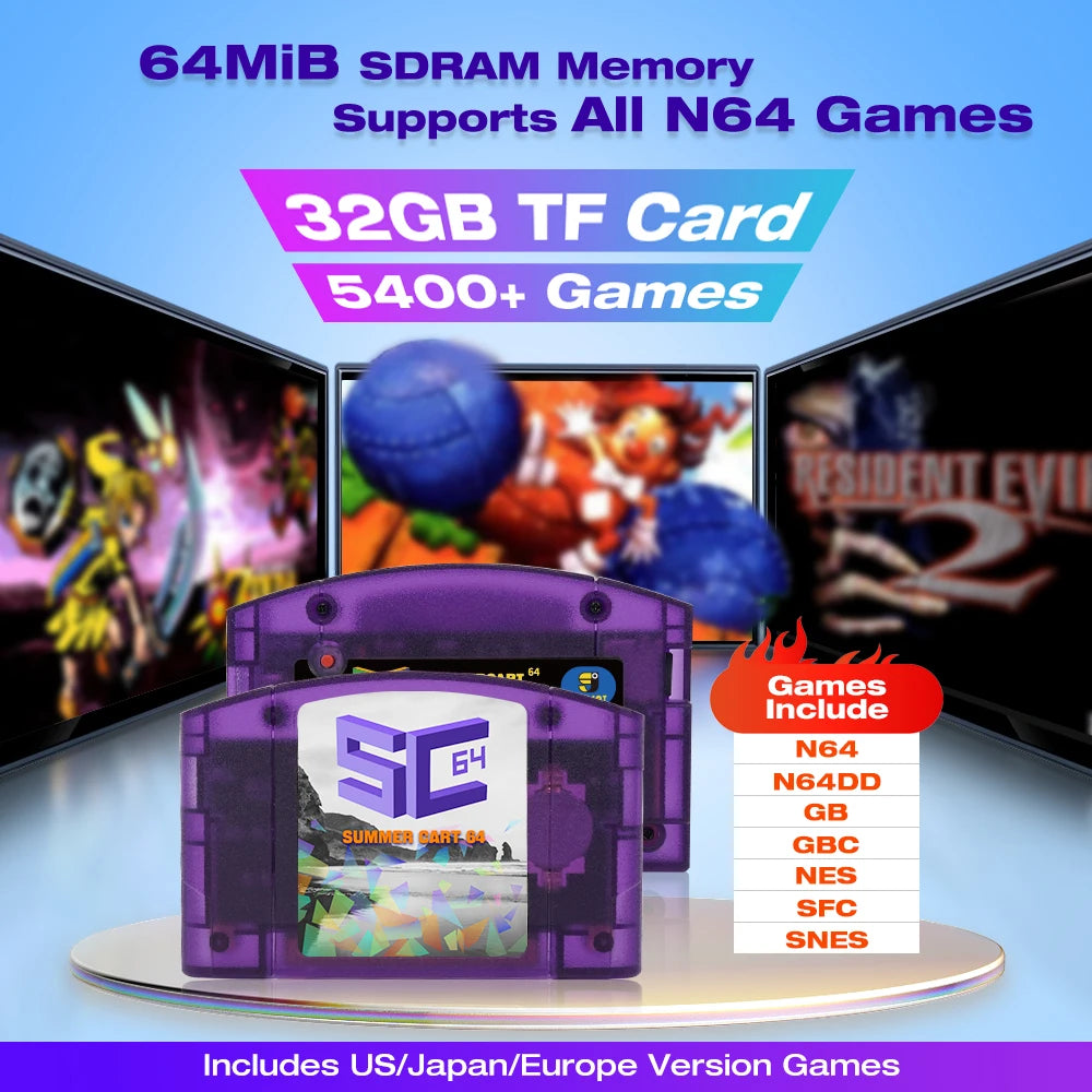 SummerCart 64 Open Source N64 For Nintendo 64 Game Card free 32GB SD Card 5400+games Compatibility Support 64DD Games
