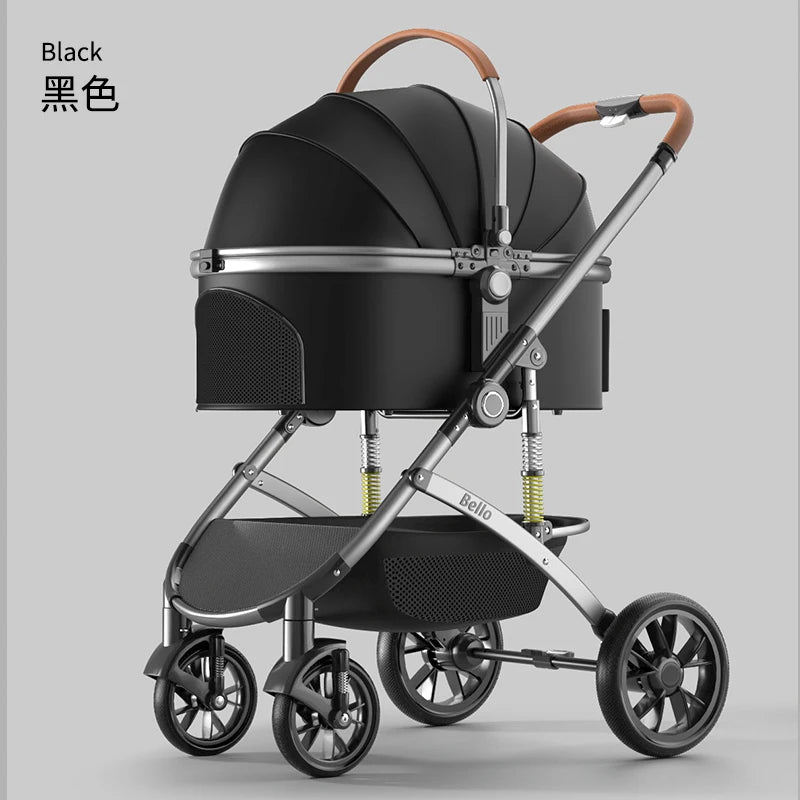 Bello Luxus-Haustier-Kinderwagen, moderner, abnehmbarer mittlerer und großer Wagen, Aluminiumlegierung, Katzen-/Hunde-Parm-PU-Räder