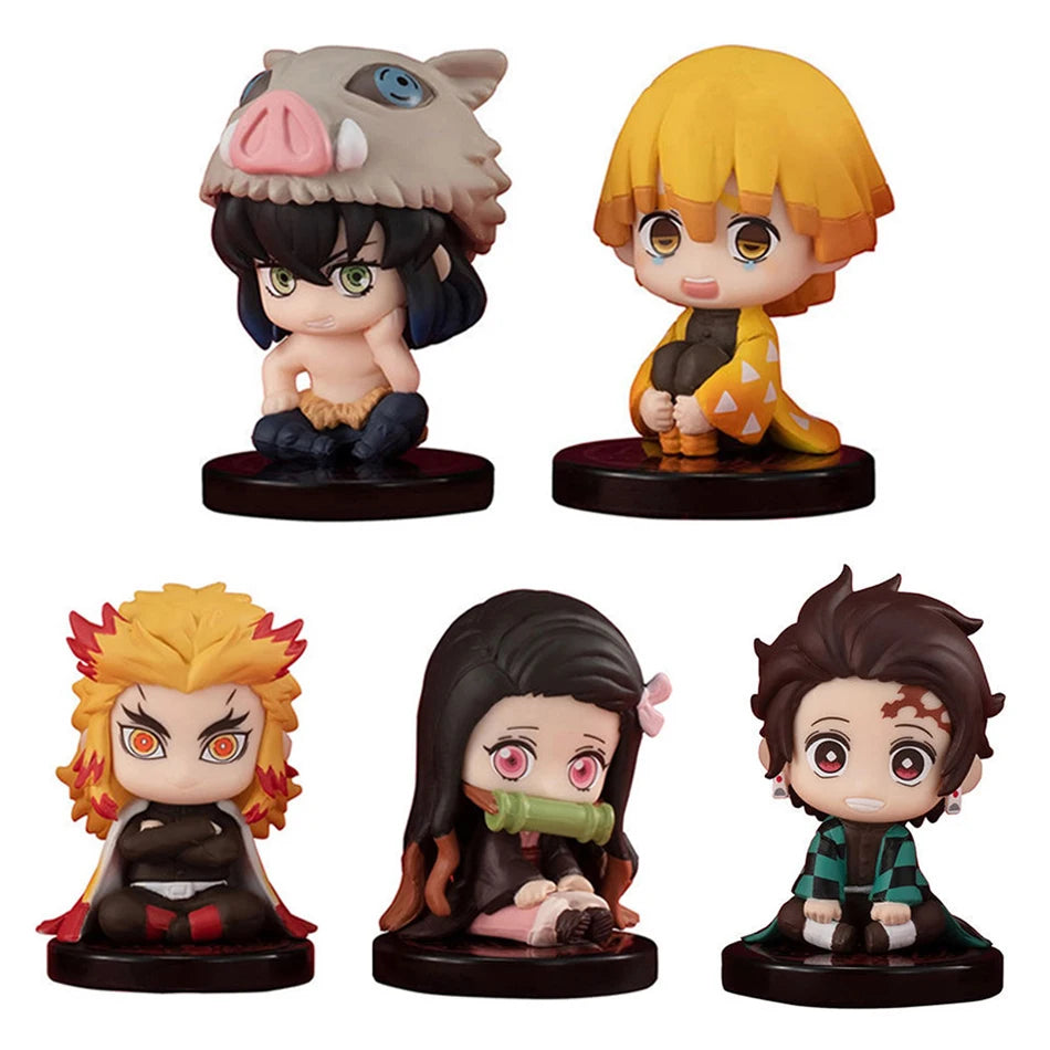 4/5/6Pcs Set Anime Demon Slayer Figure 7cm Kamado Tanjirou Kamado Nezuko Mini Cute Edition Pvc Doll Toy Desktop Ornament Gift