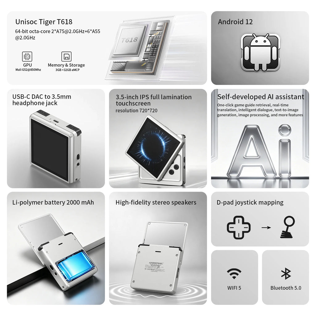 Anbernic RG Rotate Handheld Game Console 3.5" IPS Rotating Screen Android Aluminum Alloy 2000 mAh Retro Portable Games Player AI