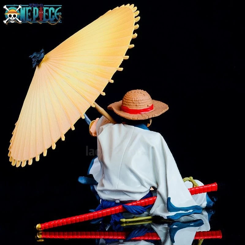 Anime One Piece Monkey D. Luffy Wano Country Kimono Dress Up Regenschirm Sitzend Modell Spielzeug Geschenksammlung Action Figur PVC