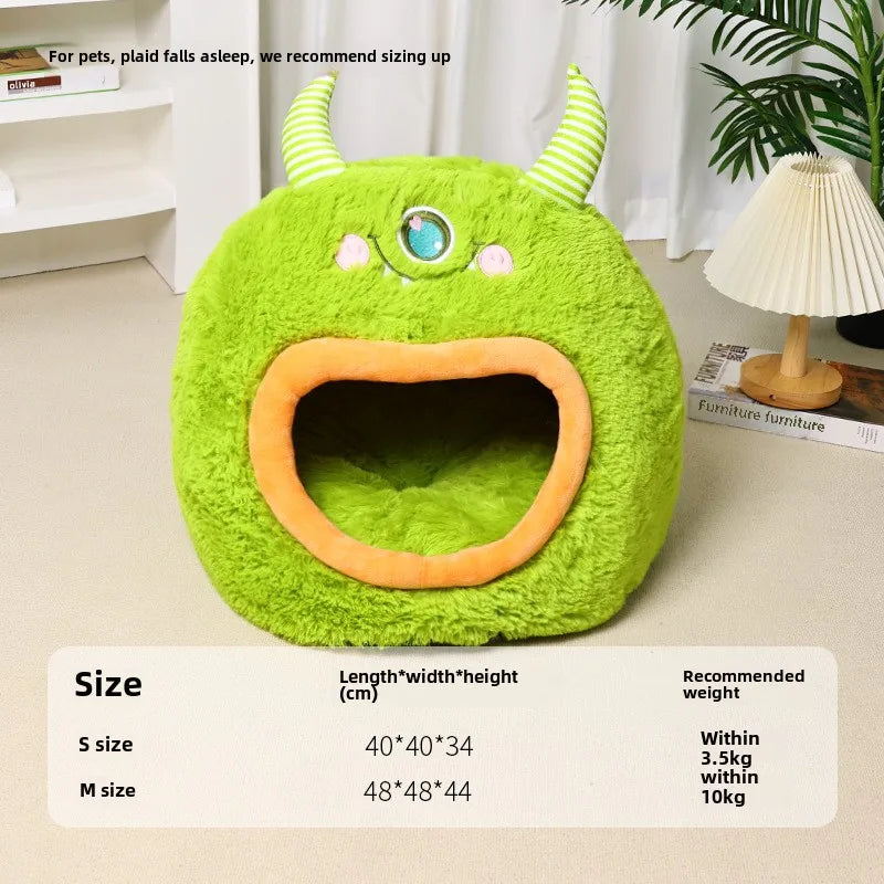 Fully Enclosed Safe and Cozy Cartoon Monster Pet Bed for Dogs and Cats Four Seasons Universal Soft and Warm for Winter Cat House