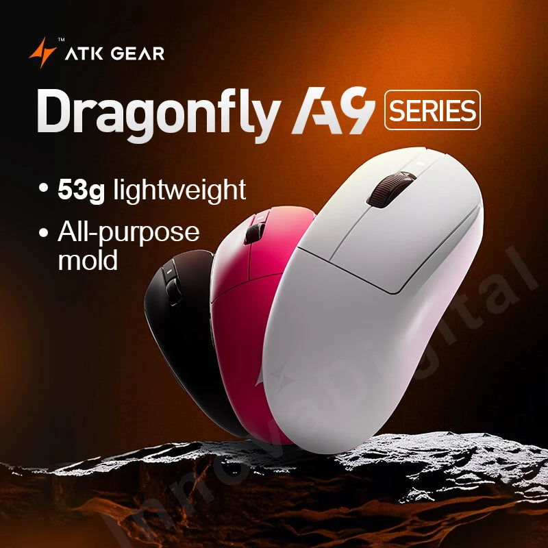 ATK Dragonfly A9 Ultra Безжична Геймърска Мишка за Е-Спортове Ултралека Трирежимна Двойна 8K Ергономична Мишка A9 Plus PAW3395/3950