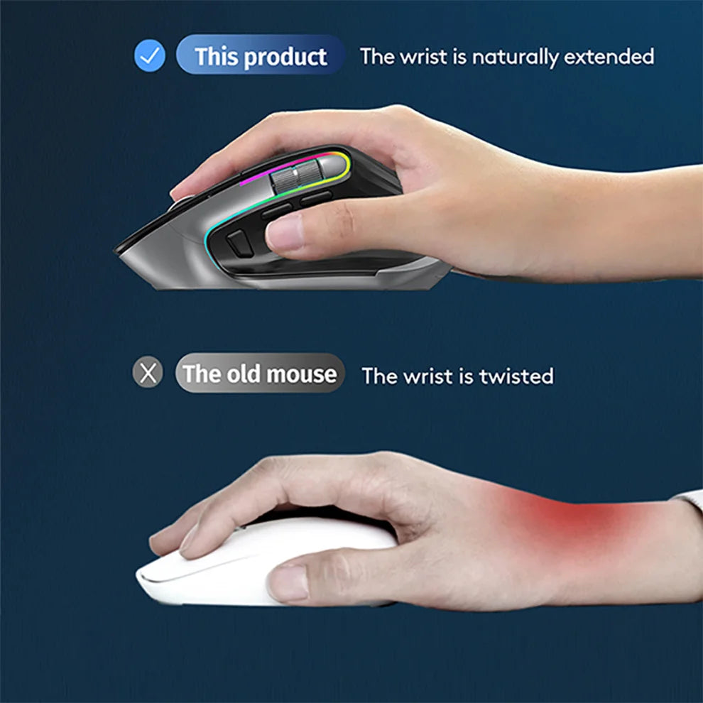 2.4G Wireless + Bluetooth RGB Rechargeable Ergonomic Mouse - Gaming & Office Computer Mouse