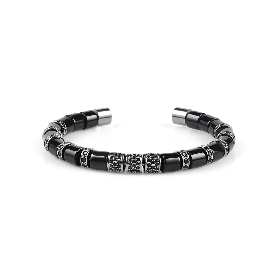 Ailatu 5 teile/los Edelstahl Armreifen Naturstein Zylinder Perlen Armbänder Luxus Männer Schmuck Top Qualität