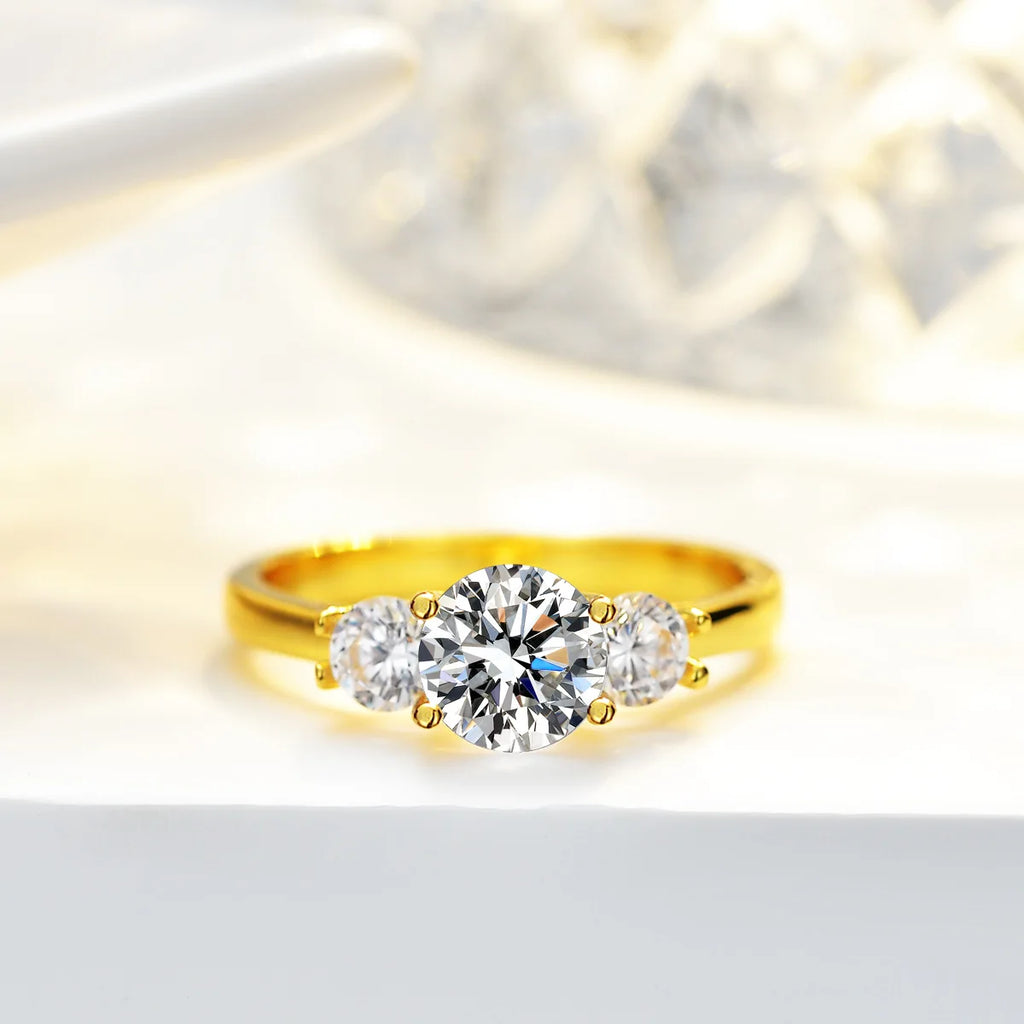 Women's 24K AU999 Gold Ring - 1 Carat 6.5MM Round Moissanite, Elegant Jewelry Piece