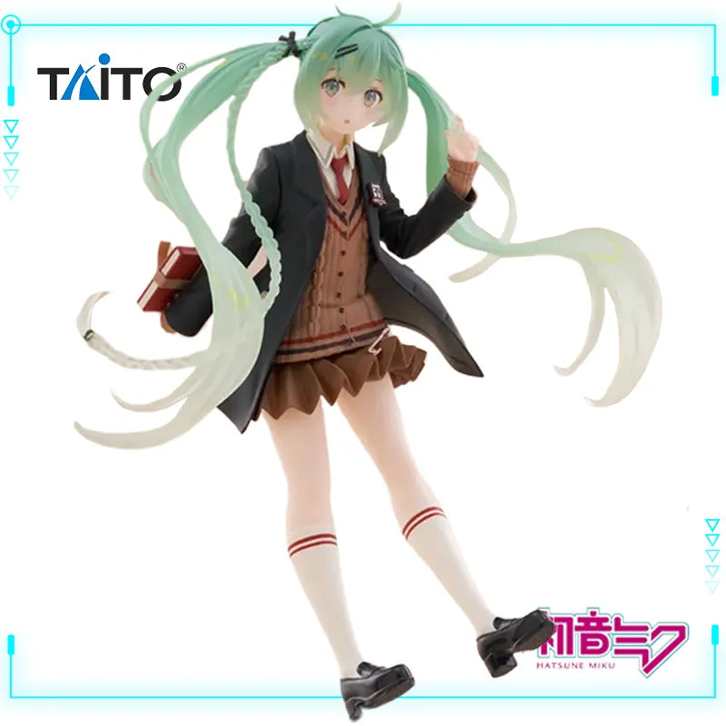 Taito Original Genuine Vocaloid Singer Hatsune Miku Fashion Figure Preppy Ver 18cm Collections Model Toy Figures Birthday Gift