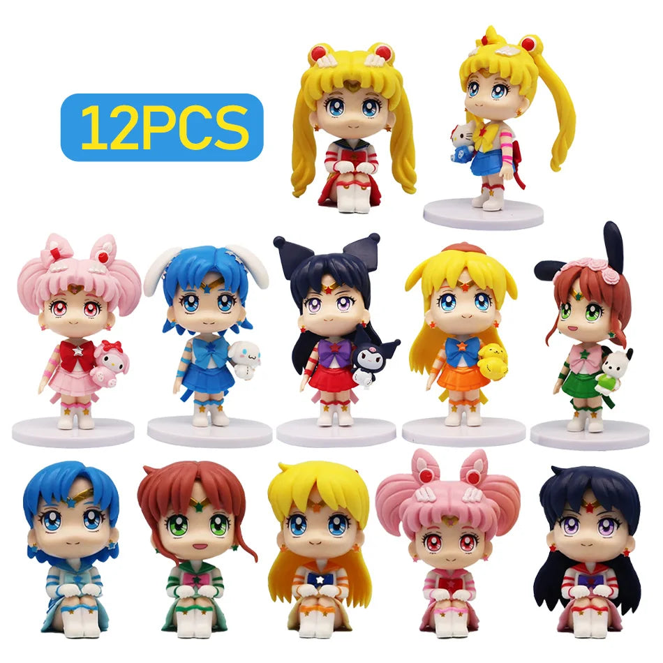 7cm Sailor Moon Anime Figure Tsukino Usagi/Chibiusa/Kino Makoto Action Figure Sailor Mars Jupiter Mercury Venus Figurine Kid Toy
