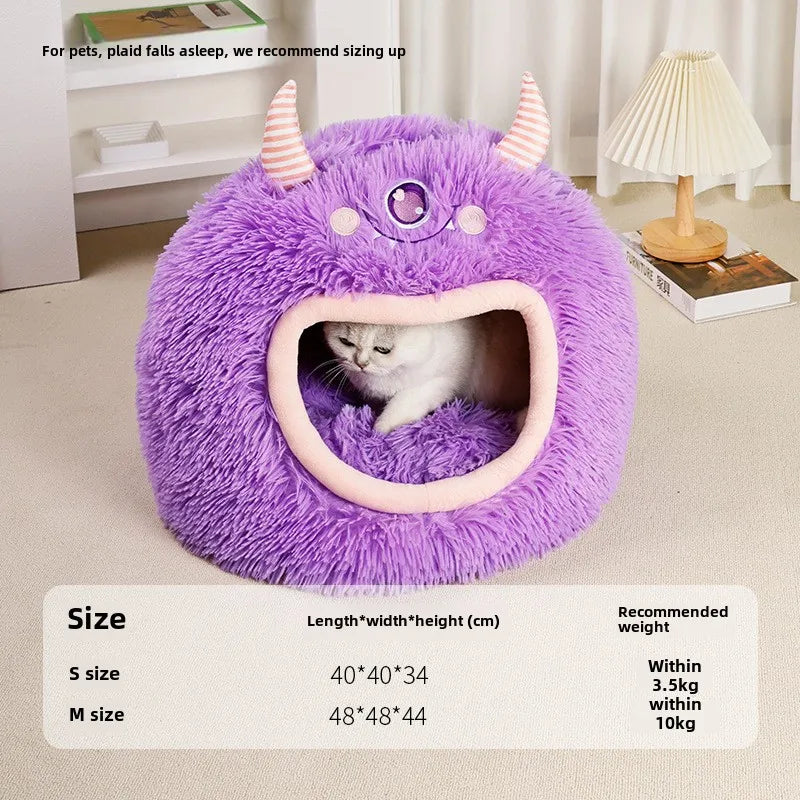 Fully Enclosed Safe and Cozy Cartoon Monster Pet Bed for Dogs and Cats Four Seasons Universal Soft and Warm for Winter Cat House