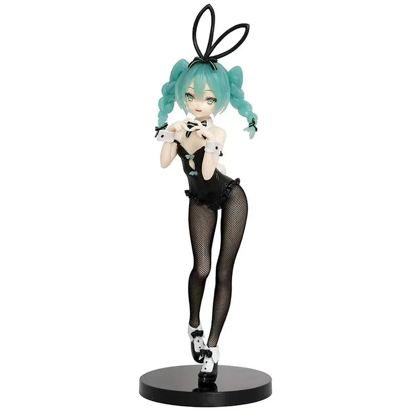 28cm Hatsune Miku Anime Girl Figures Cartoon Black Silk Rabbit Girl Miku Figurines Car Decoration Doll Model Kids Toys Fans Gift