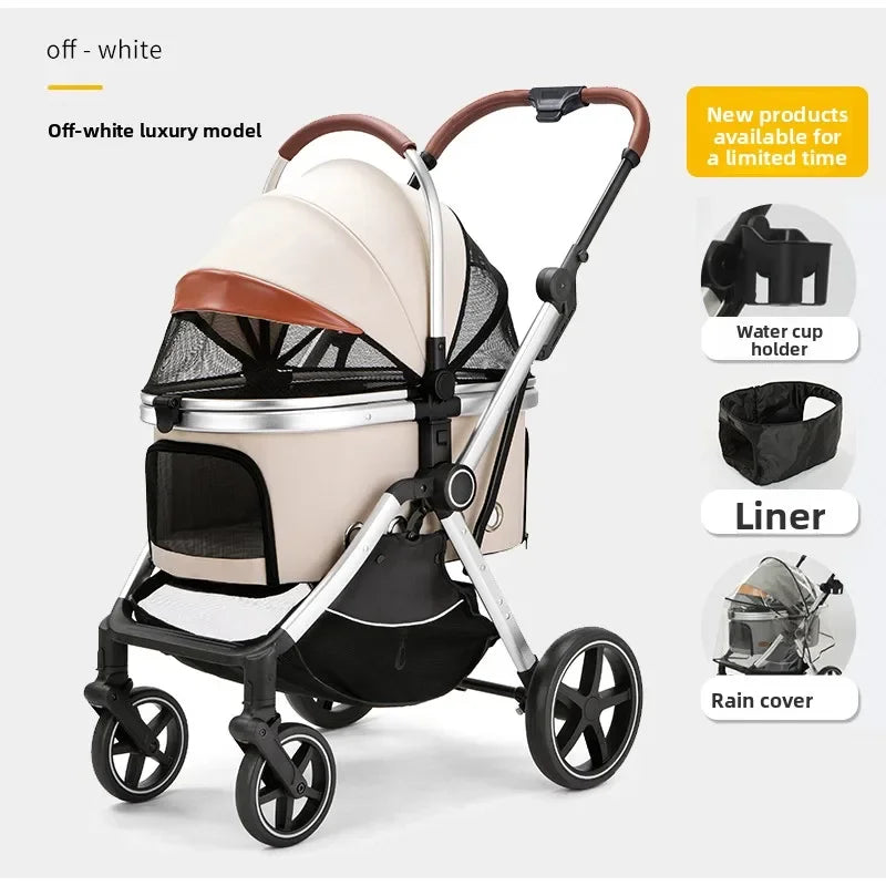 Luxury Pet Stroller Foldable Detachable Dog Cat Carrier for Medium Pets Outdoor Walking