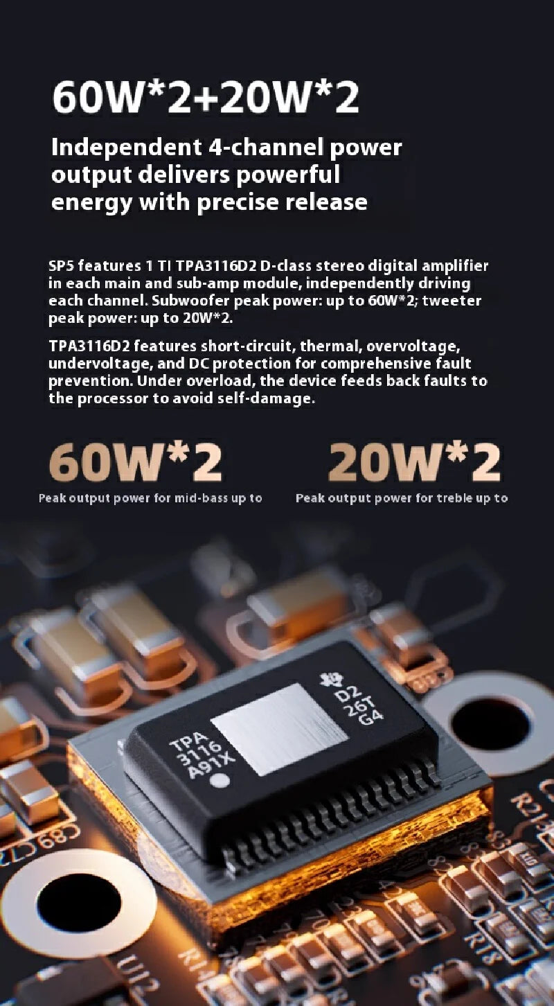 FiiO SP5 HiFi Active Desktop Speaker Subwoofer 120W Stereo Computer Speakers Home Music System with AUX  XLR USB RCA