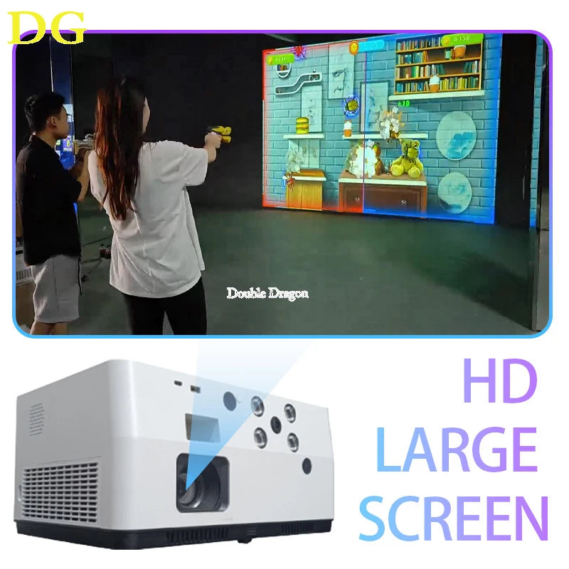 Short Throw & Long Throw 3LCD Laser Projector with Infrared Shooting Game Guns – 4000 Lumens, Android RK3576, Long-Life Laser