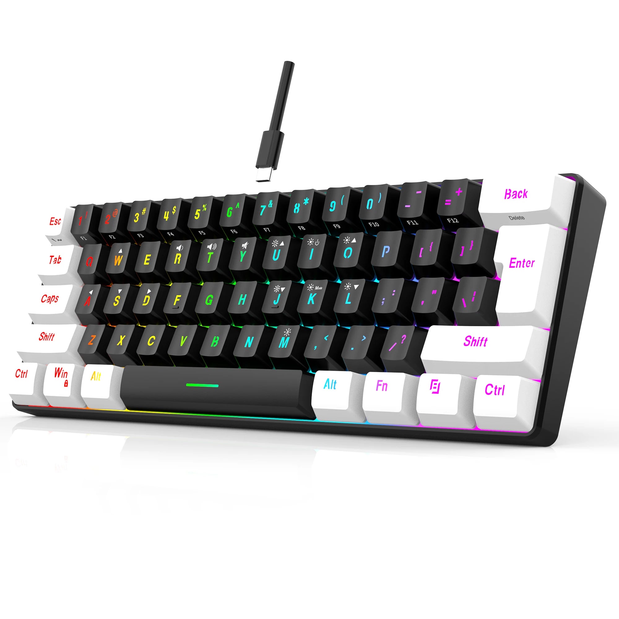 60 % kabelgebundene Spieletastatur, ultrakleine Tastatur mit RGB-Hintergrundbeleuchtung, wasserdichte tragbare Computer-/MAC-Spieletastatur