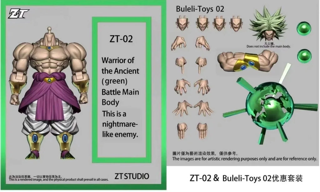 ZT Toys Studio Ancient Warrior Broly Aciton Figure 1/12 Green Yellow Long Hair Broli Figure Dragon Ball Anime Collect Model Gift