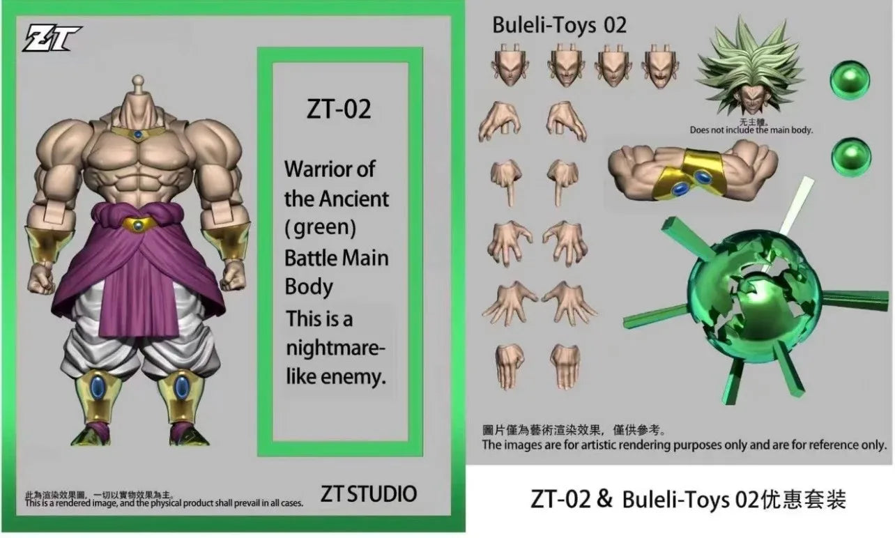 ZT Toys Studio Ancient Warrior Broly Aciton Figure 1/12 Green Yellow Long Hair Broli Figure Dragon Ball Anime Collect Model Gift