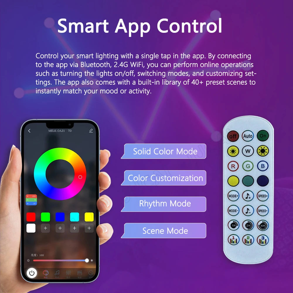 Splicing Light DIY Atmosphere Light RGB Smart Wall Light Voice Control Lamp for Esports Room Bedroom Bar Decoration Night Light