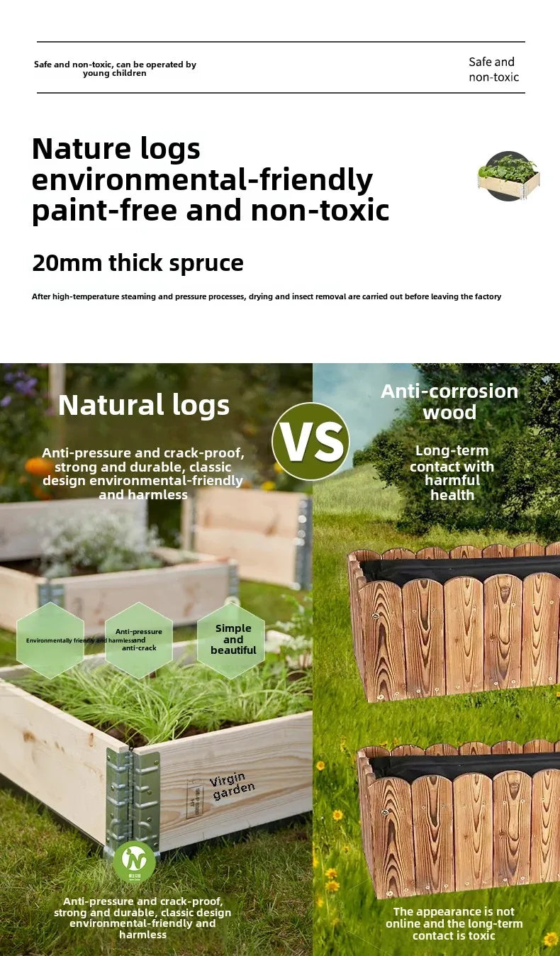 Garden Original Wooden Planting Boxes Framed Beds Vegetable Planting Planters Outdoor Patio Wooden Enclosures