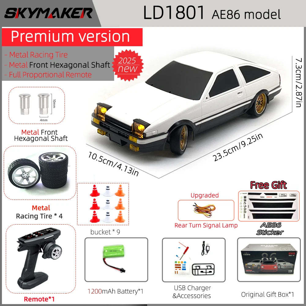 Skymaker AE86 Модел LD1801 RX-7 FC LD1802 1:18 RC Дрифт Количка 1/18 2.4G Дистанционно Управление ESP Жироскоп LED Мини RC Състезателни Колички Играчки
