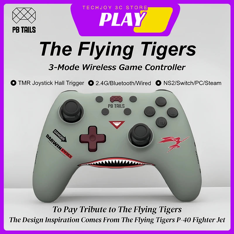 PB TAILS CRUSH The Flying Tigers Fighter P40 Wireless Game Controller TMR Joystick Bluetooth Switch/ns2/pc/phone/TV/Teams Gifts
