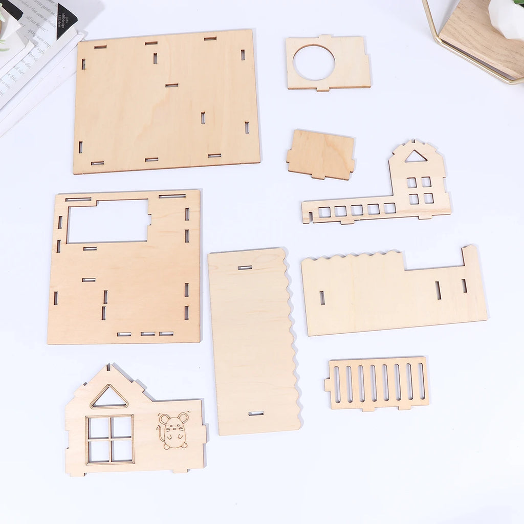 Hamsterhaus aus Holz, verdickt, langlebig, Naturholz, Haustierhaus für kleine Tiere, DIY-Dekoraufkleber, Kauvilla, Mäusehütte, Sommer