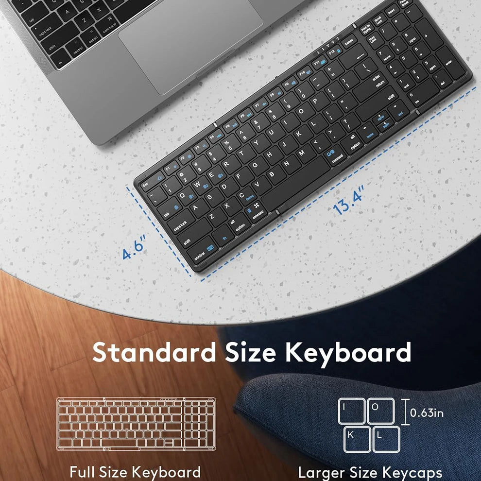 Foldable Bluetooth Keyboard with Numeric Keypad Full Size Wireless Folding Keyboard Rechargeable Portable Travel Keyboard