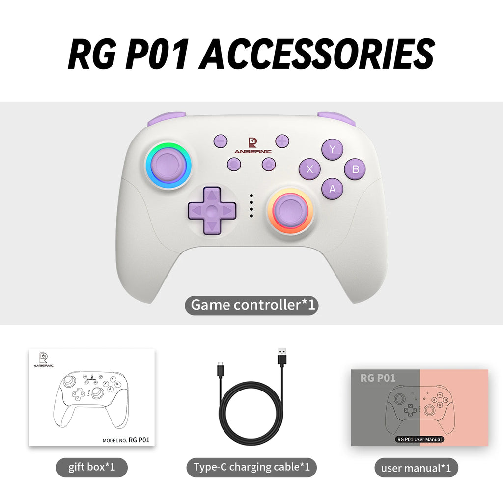 ANBERNIC RG P01 Retro Games Controller Bluetooth Wireless Wired Gamepad Hall Effect Joystick/Hall Triggers Joystick For PC Steam
