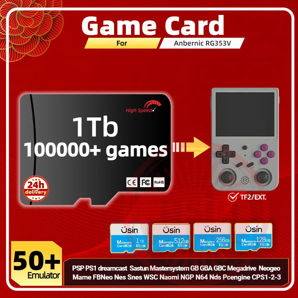 Game Card For Anbernic RG353V RG353VS Memory TF Plug&Play Pre-install Retro Games PSP PS1 SD Portable High Speed Card 1Tb 512G
