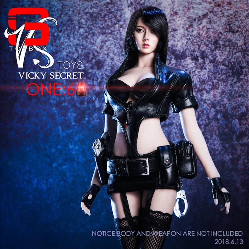VSTOYS 18XG16 1/6 Leather Skirt Tight Fitting Female Police Uniform Suit Clothes Model Fit 12'' Action Figure Body