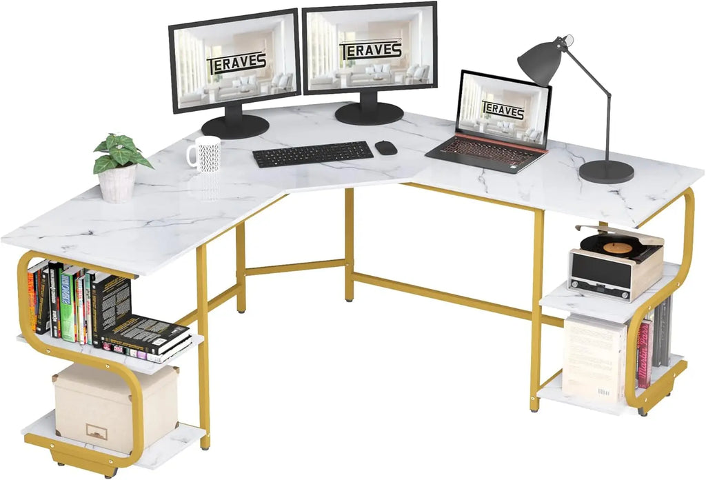 Modern L Shaped Desk with Shelves,64.84" Gaming Computer Desk for Home Office,Corner Desk with Desktop (Black Oak+Black Frame,