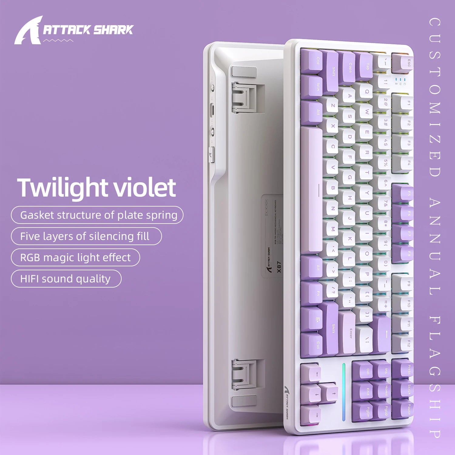 Attack Shark X87 Macro Drive Gaming Keyboard,Bluetooth Side Engraved Translucent Character Mechanical Keyboard,RGB,Hot-Swap