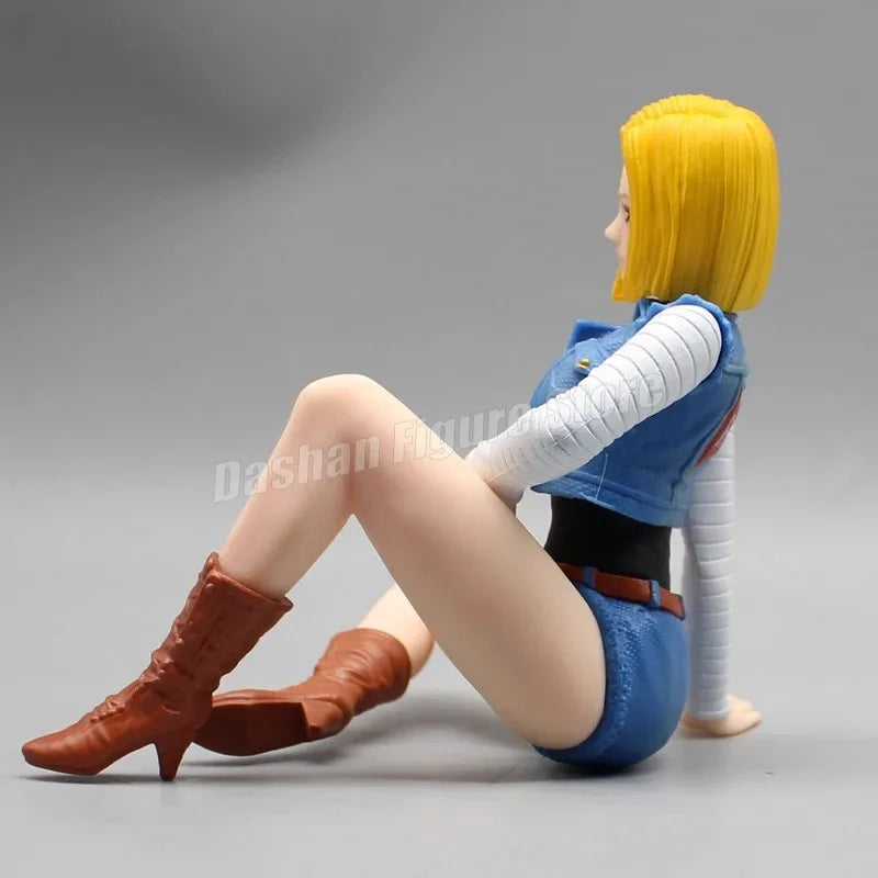 Gk Dragon Ball Android 18 Action Figure Statue PVC Lazuli Collection Sitting Position Trunks Figurine Car Ornaments Model Toys
