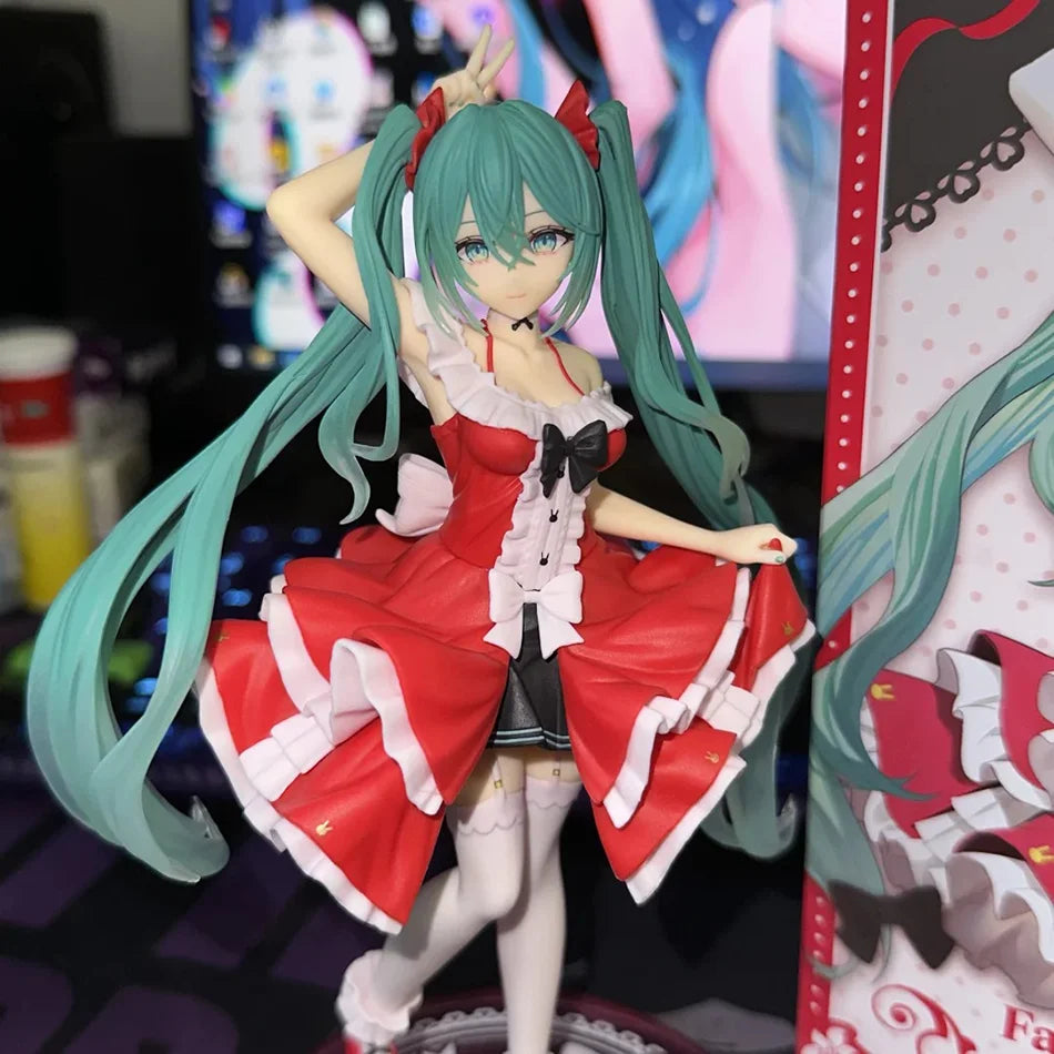 New 20cm Anime Hatsune Miku Figure Sexy Character Ornaments white pink chair Kawaii Car Decoration Collectible Model gift