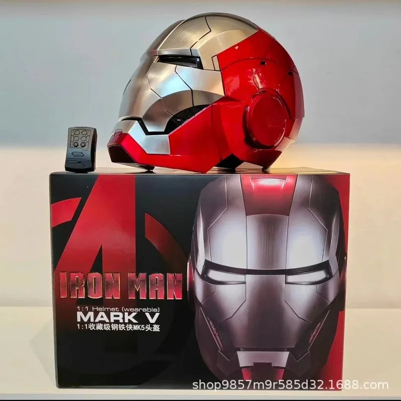Iron Man Animationsfigur Helm Jarvis 1:1 Sammlungsstufe Mk5 Helm Intelligente Sprachsteuerung zum Öffnen und Schließen des Helms
