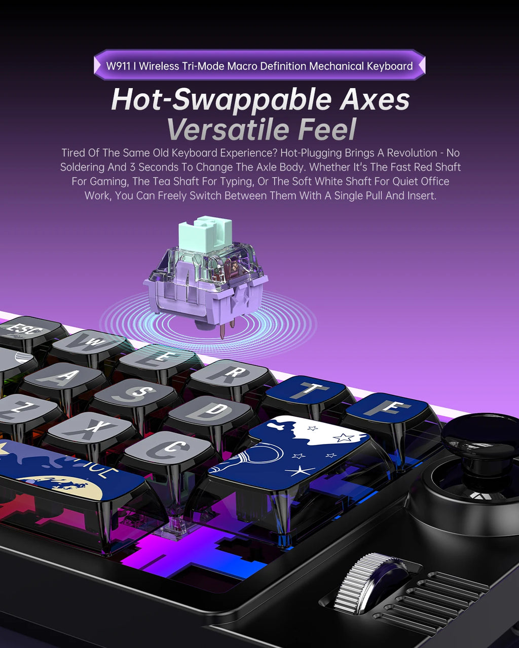 Hot Swap Bluetooth Wireless Mechanical Keyboard with Volume Scroll Jostic Backlit Wired Keyboard Programmer Gaming Keypad